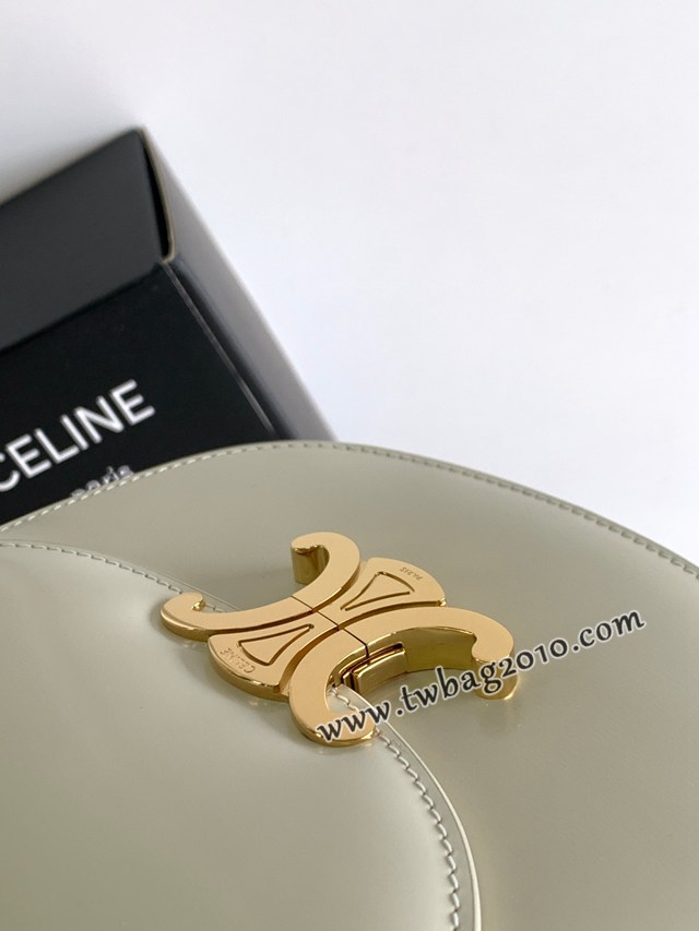 Celine專櫃2023新品TEEN BESACE TRIOMPHE鏈條亮澤牛皮革手袋 賽琳白色全皮凱旋門馬鞍包 sldj2393